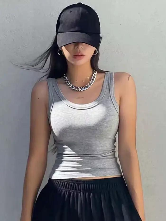 Débardeur doux pour femmes, tricoté, polyester, style décontracté, polyvalent pour tenues d'été, sport et sorties, blanc, gris, noir, S, M, L', XL, XXL
