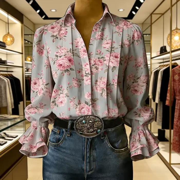 Chemise pour femme à imprimé floral rose doux