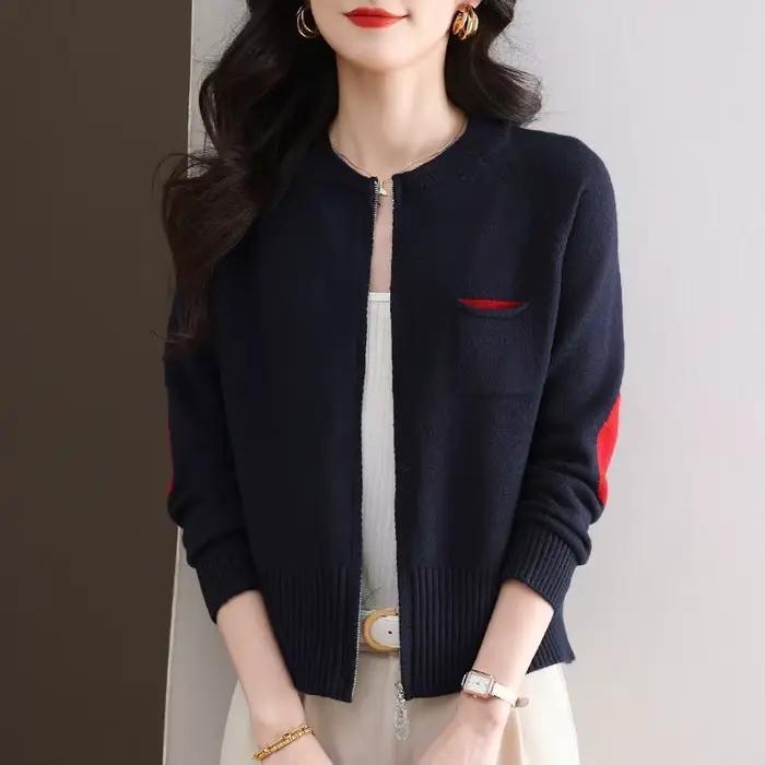 Printemps automne femme vêtements fermeture éclair hauts courts