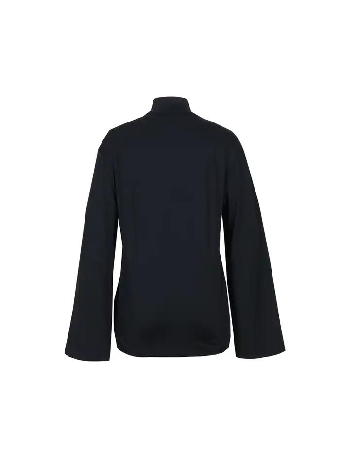 2025 été nouveaux hauts pour femmes évasé à manches longues col roulé couleur noir Polyester imprimé motif Explosion