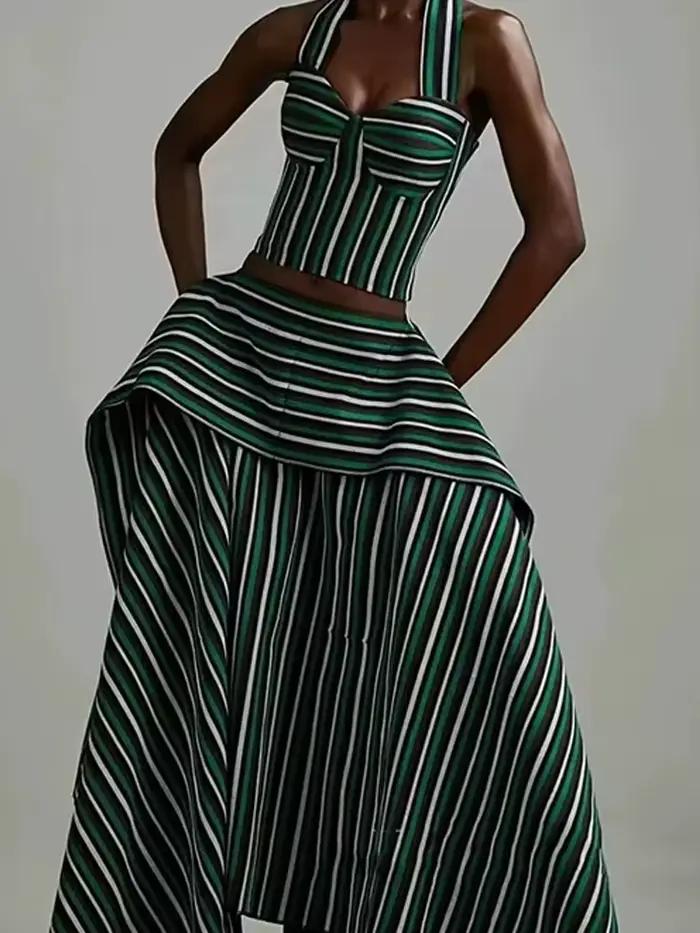 Ensemble jupe longue à rayures imprimées tendance