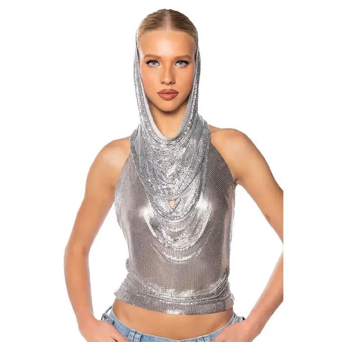 Haut court dos nu à col bénitier en polyamide pailleté pour femmes, élégant et audacieux pour soirées et occasions spéciales