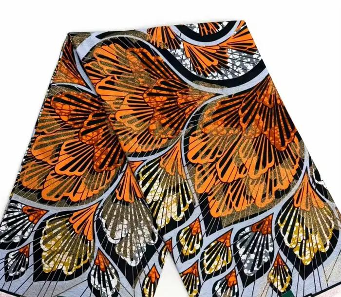 Nouveau Tissu Africain Grand Wax Doré Doux de Qualité Supérieure pour Femme