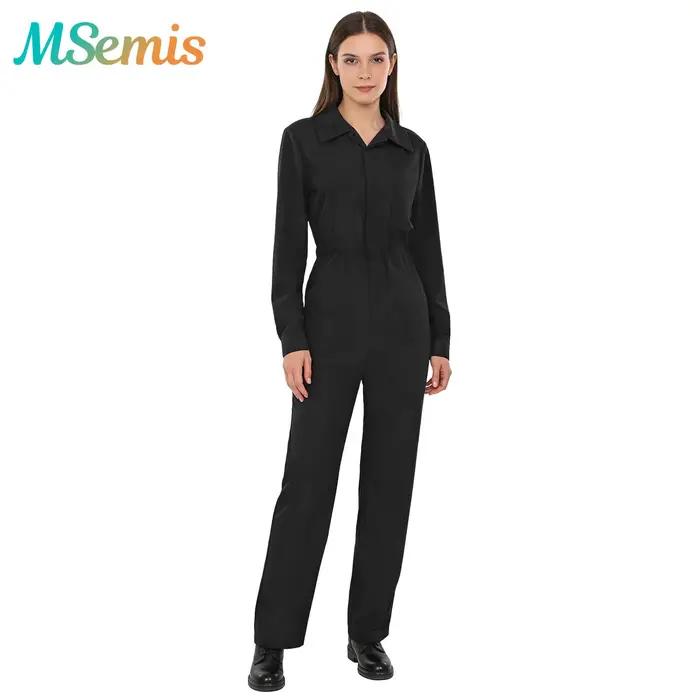 Combinaison de travail pour femmes élégante et décontractée col rabattu boutonnée polyester pour les vacances le travail le week end et les sorties