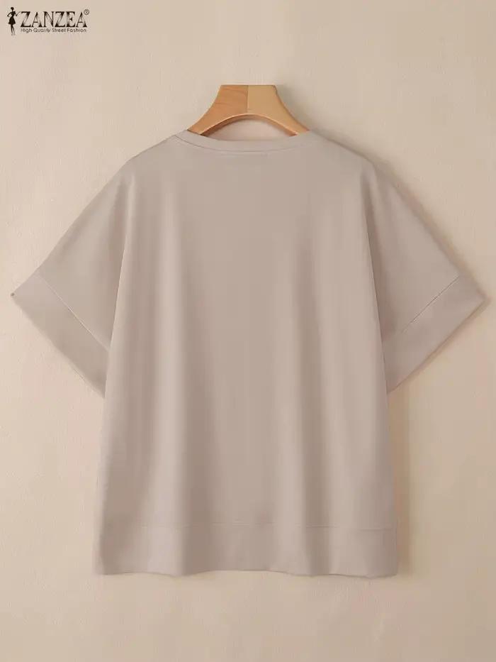 ZANZEA Streetwear ourlet asymétrique T-Shirts femmes décontracté col rond demi manches Patchwork
