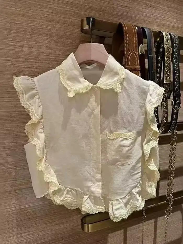 Chemise sans manches pour femme en dentelle à volants