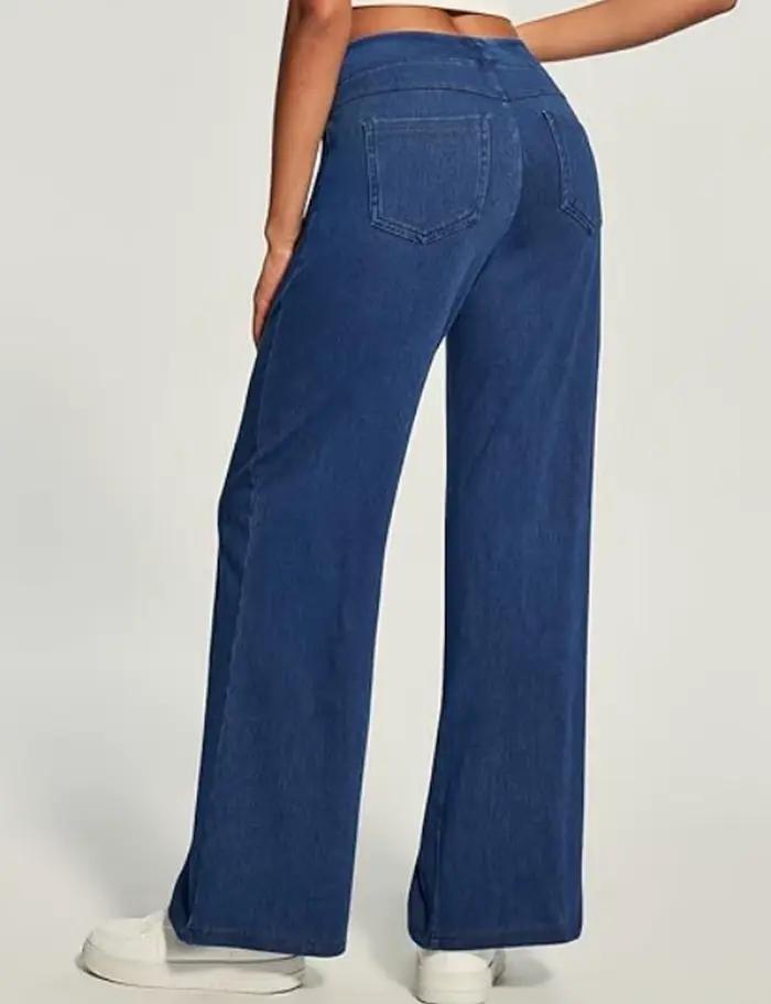 Jean à jambes larges femme taille haute tirer sur Baggy extensible