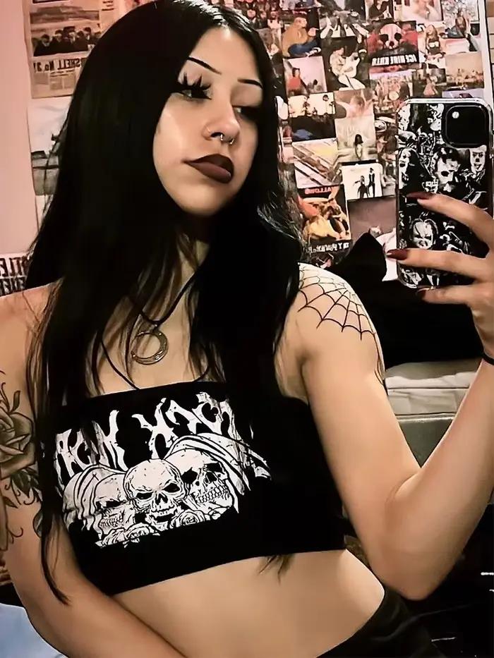 Gothique Punk crâne lettre graphique haut court femmes Y2K Vintage Grunge été noir mignon bustier tubulaire Streetwear hauts Corset vêtements