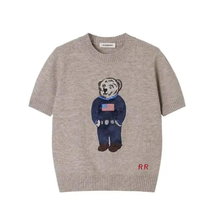 T-Shirt Ours en Peluche Coton Style Américain Confortable à Manches Courtes Femmes Occasions Spéciales Bureau