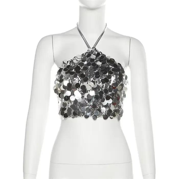 Camisole à argentées haut court sans manches