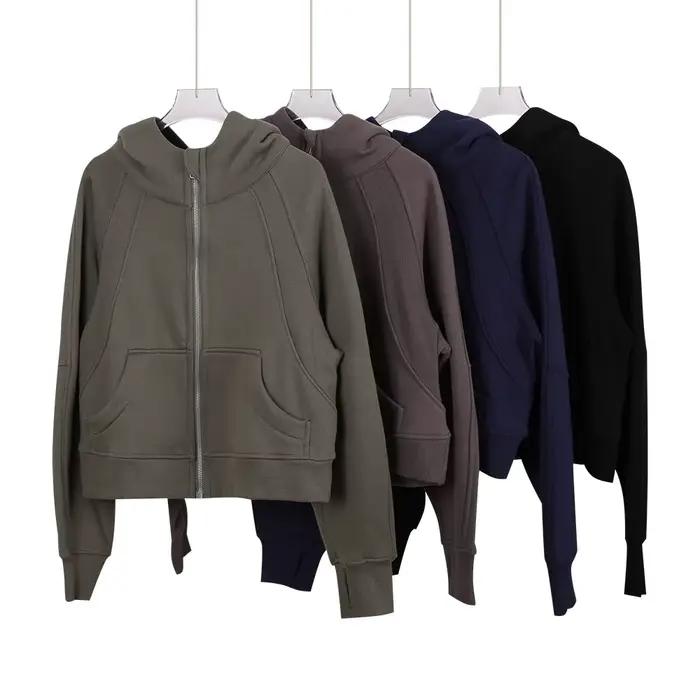 Veste polaire zippée oversize en polyester et coton pour femme, style scuba, manches longues, adapté aux activités physiques et occasions froides
