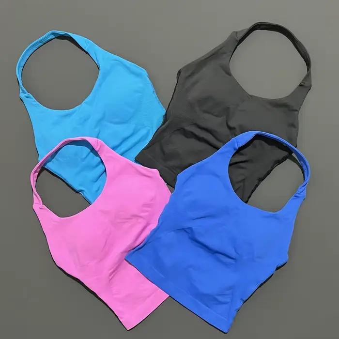HISTELLO Impacts Débardeur Halter Longue Sans Couture à Bretelles pour Femme avec Soutien-Gorge Intégré et Coussinets
