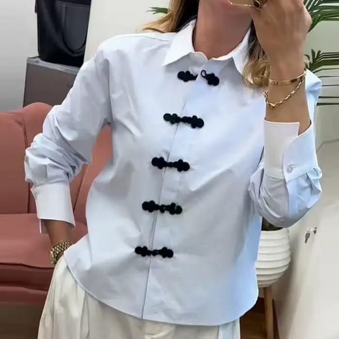Chemise rayée décontractée pour femme, bleu ciel, ample et élégante, polyester haute qualité, pour printemps et automne