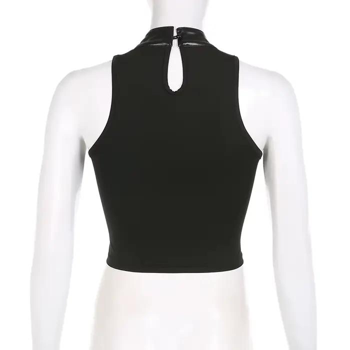 Débardeur SUCHCUTE Style Punk en cuir PU Patchwork pour femmes jeunes, décontracté et audacieux pour l'été et les occasions spéciales