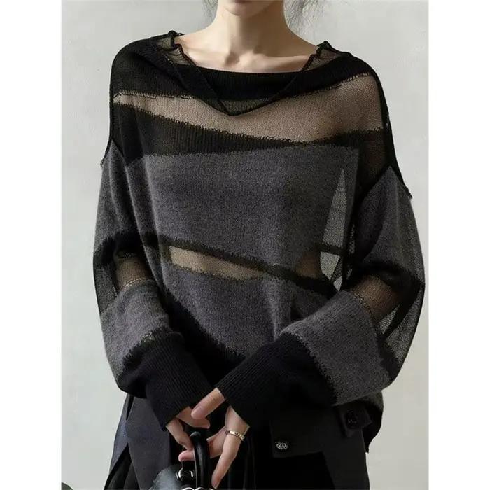 Pull-over transparent contrastant pour femme