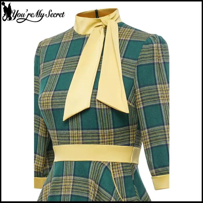 Robe élégante à carreaux verts pour femme