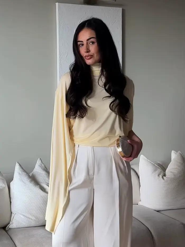 HH Femme 2026 Printemps Mode Haut Polyvalent à Col Montant et Drapé Asymétrique Élégant Coupe Slim Style Urbain Décontracté et Soirée