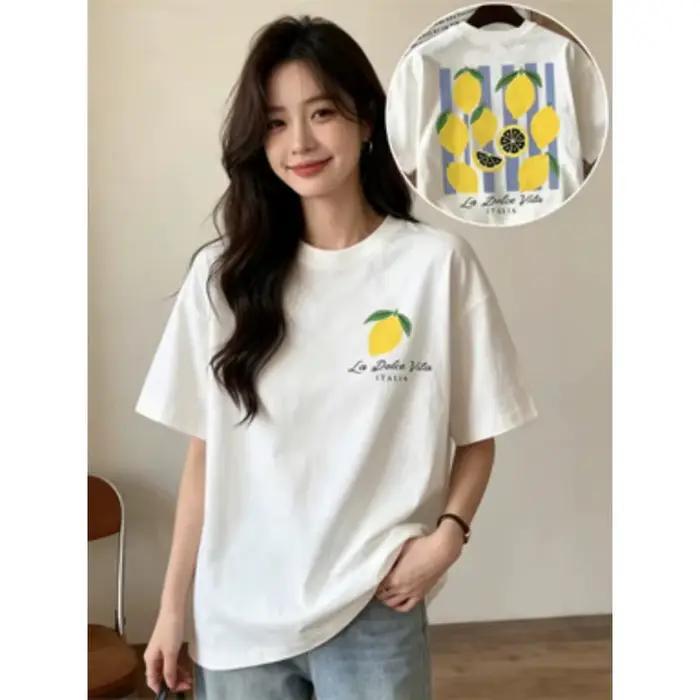 T-shirt La Dolce Vita à motif de citron amusant, rayures violettes, style italien, neutre, Harajuku, ample, à manches courtes, haut d'été pour femme occasions spéciales