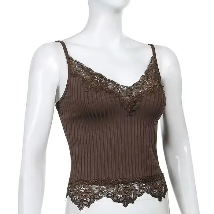 Débardeurs en dentelle patchwork style gothique 2026 pour femmes