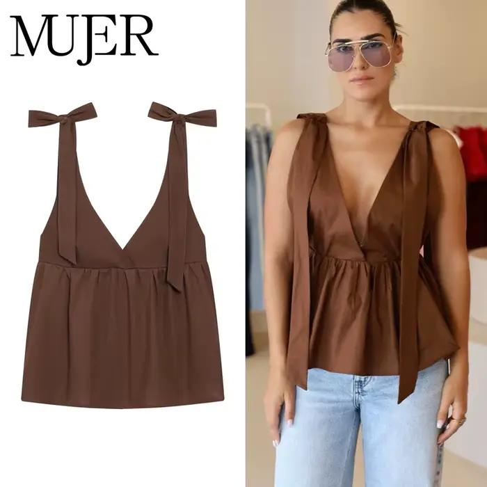 MUJER Sexy dos nu hauts pour femmes noeud été décontracté
