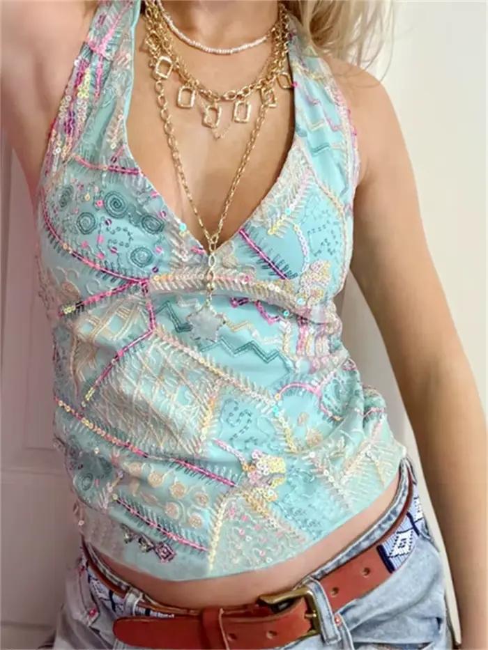 Haut dos nu à paillettes pour femmes