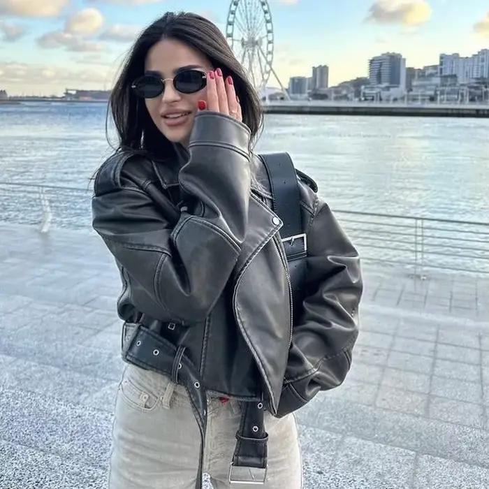 BBWM veste en cuir PU décontracté dame revers fermeture éclair