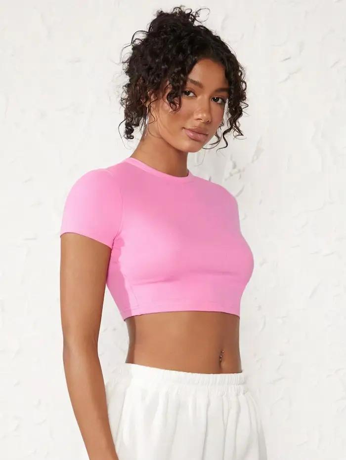 Hauts moulants T-Shirt court Sexy été femme manches courtes respirant extensible doux femmes