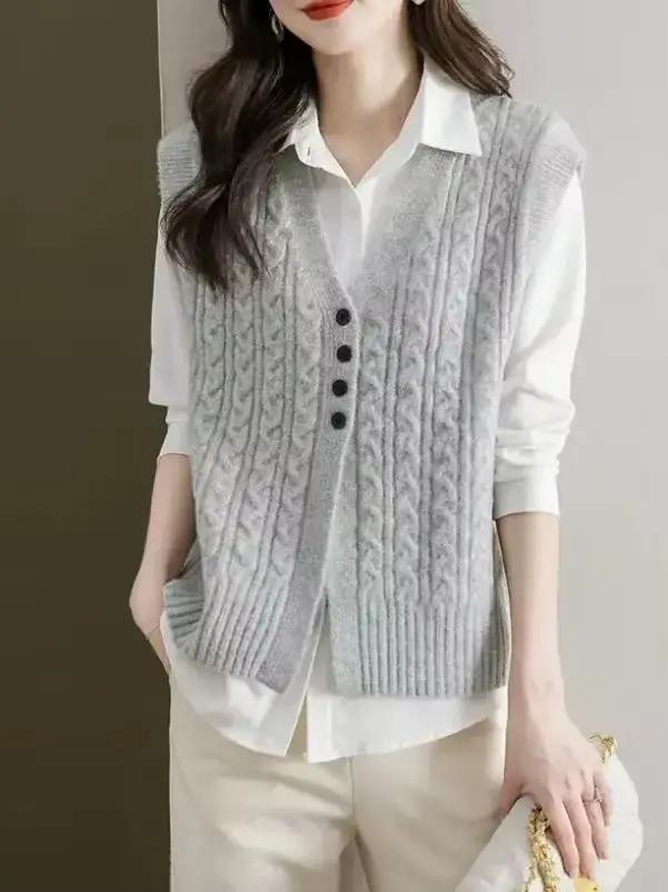 Cardigan tricoté torsadé à col en v pour femme