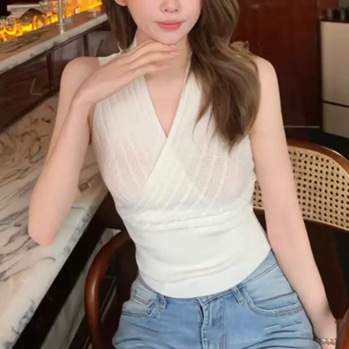Gilet pull sans manches en maille côtelée pour femme