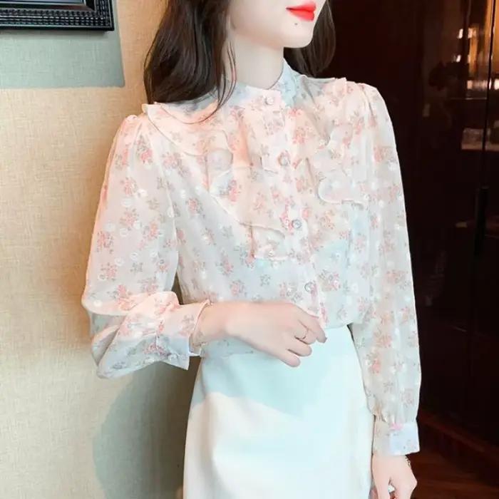 Chemise en mousseline de soie florale pour femmes