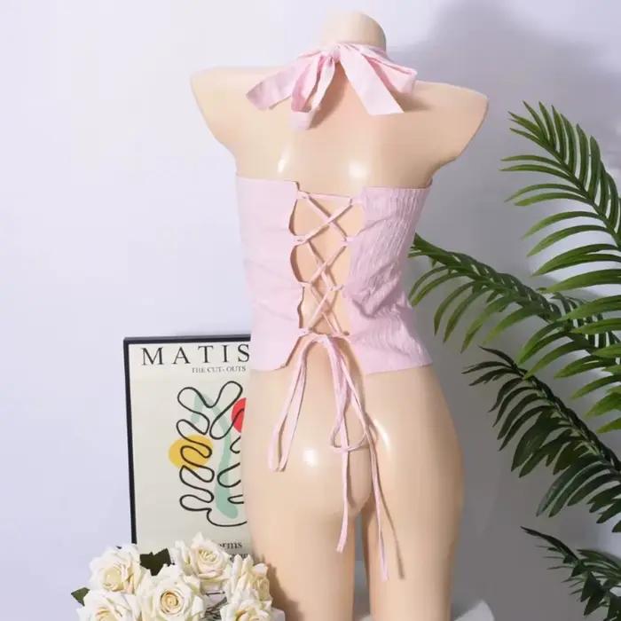 Haut chic rose plissé sans manches