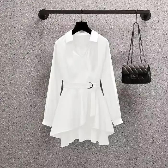 Chemise courte taille haute à manches longues pour femmes