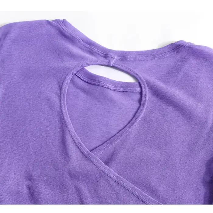 DRUR femmes dessus de Yoga léger séchage rapide été à manches courtes Sport chemise dos croisé évider course t-shirt Fitness Yogawear