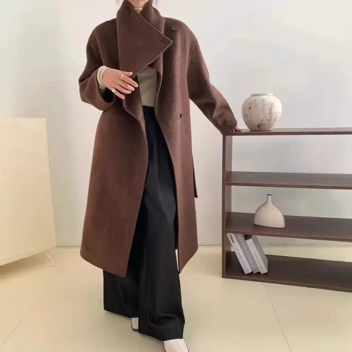 GENHUA 2025 automne hiver Yak velours mûrier soie mouton laine Double face cachemire manteau femme étendu grand revers