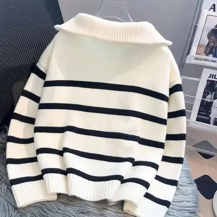 Pull pull femmes printemps et automne sous-vêtements nouvelle fermeture éclair rayure sous-couche style court populaire premium pull femme