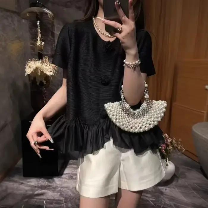 Miyake plissé femmes haut 2025 été nouvelle mode ample grande taille mince à manches courtes japonais coréen Style vêtements élégants