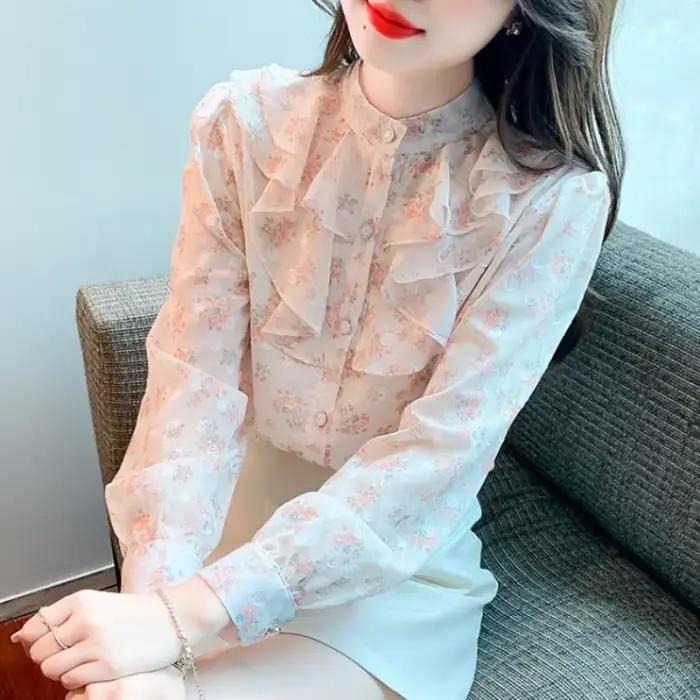 Chemise en mousseline de soie florale pour femmes
