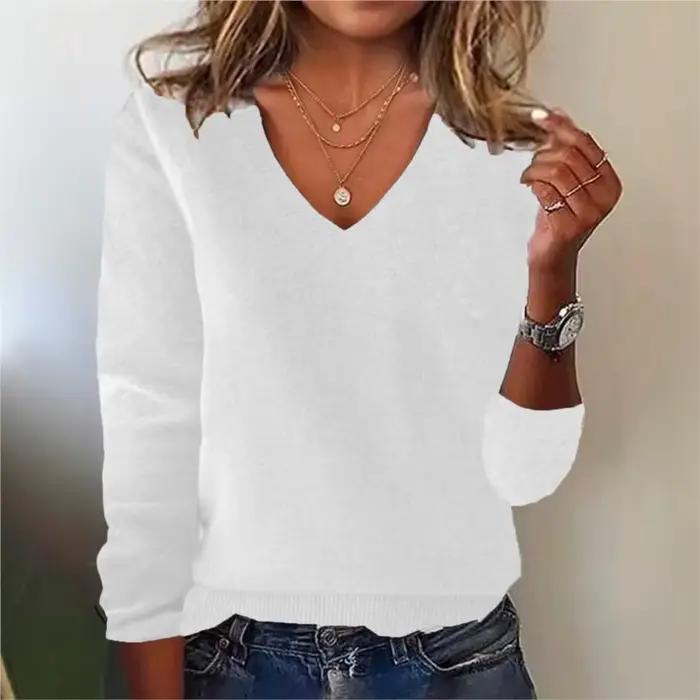Pull élégant à col en V pour femmes, streetwear, polyester fin, ajustement parfait pour toutes les saisons, bureaux et sorties sociales