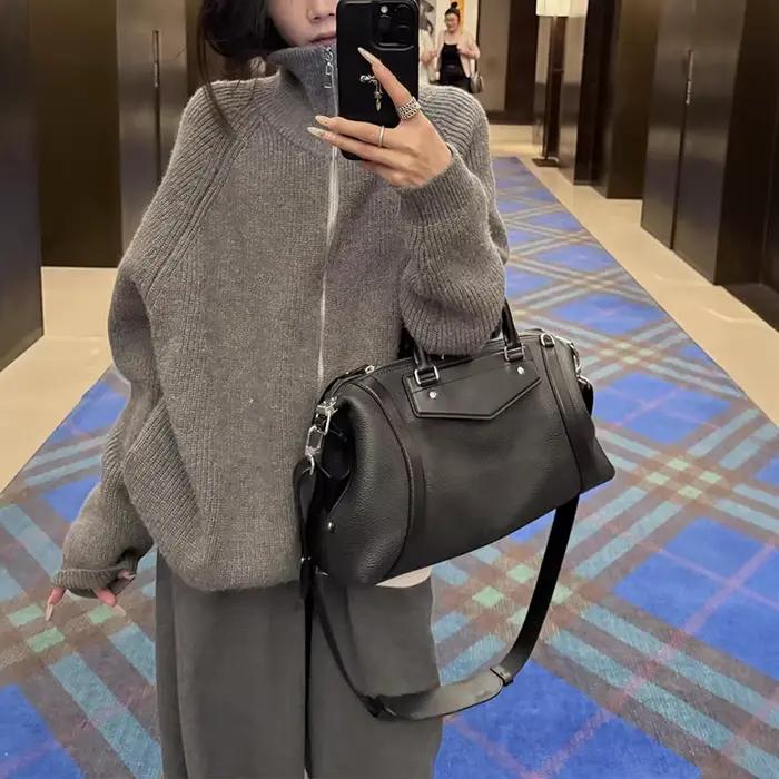 Pull gris à col roulé paresseux pour femmes