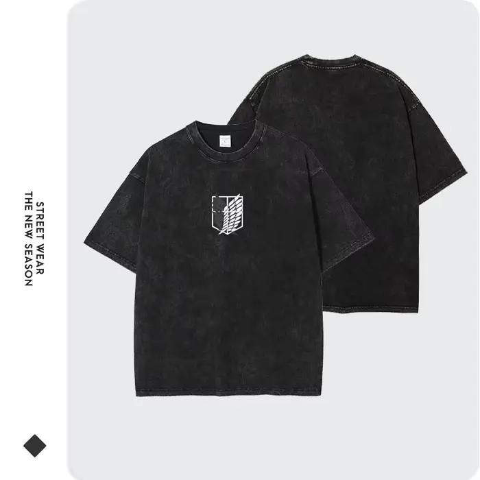 T-shirt Bandai Anime Titan Attack pour hommes, style vintage délavé, Eren Yeager, hauts surdimensionnés, A-Attack On Titan, t-shirts quotidiens, drap fin, respirant, lavage en machine