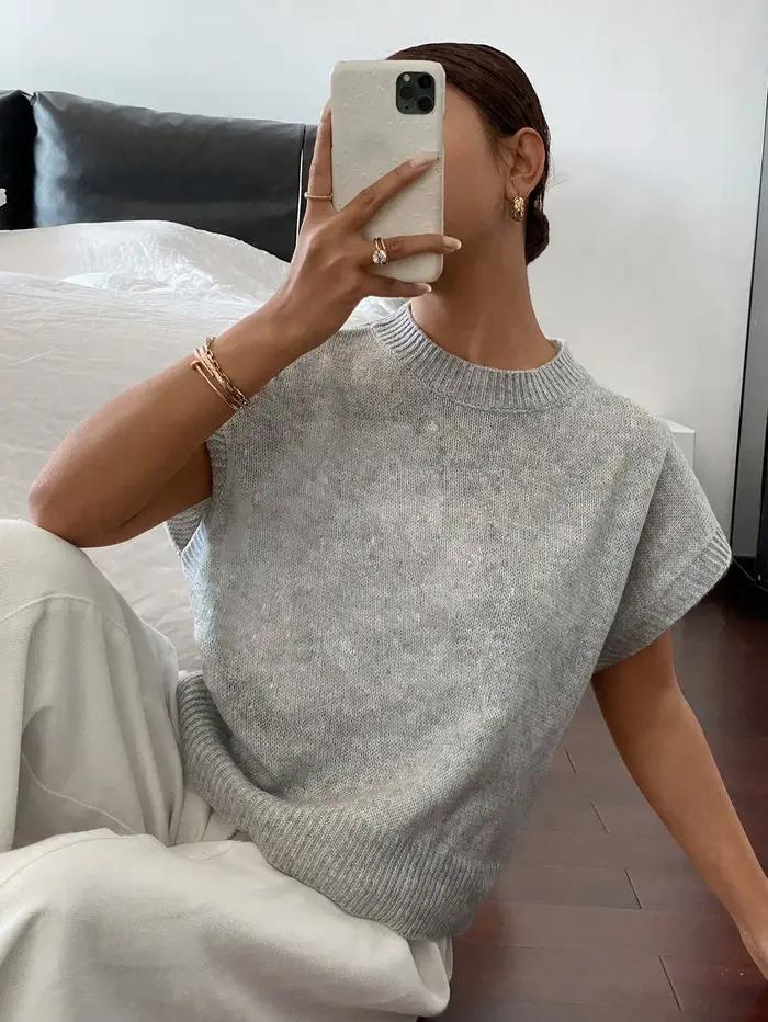 Pull en tricot à manches courtes pour femmes