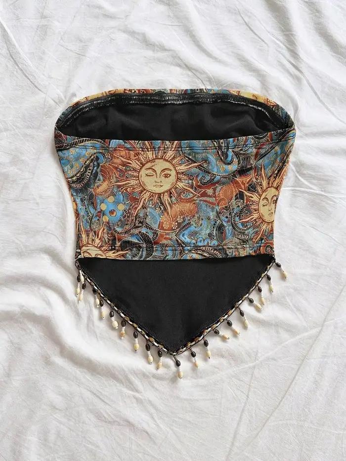 Haut tube en maille tricotée imprimée pour femme
