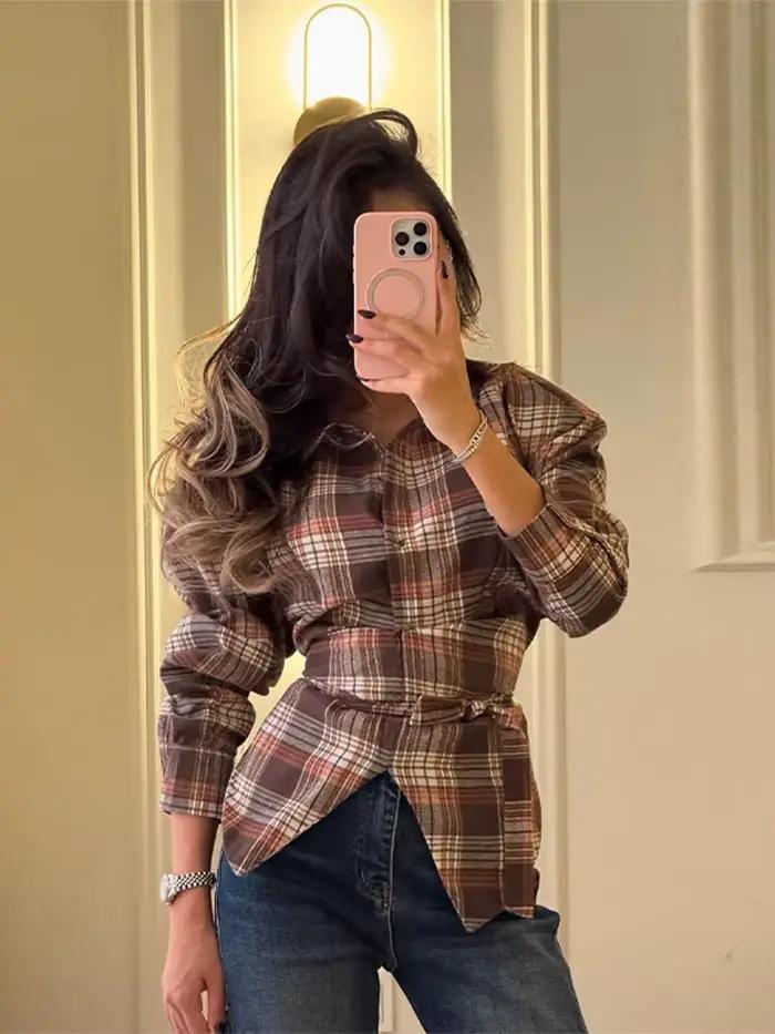 Chemise à carreaux à simple boutonnage