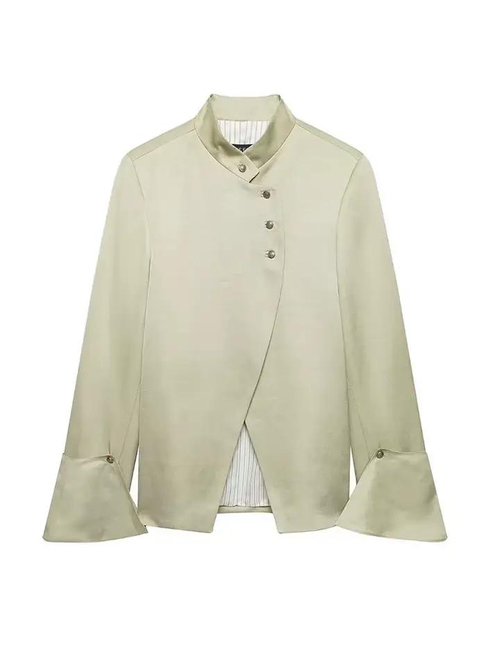 HH Nouvelle Veste Blazer Femme Tendance à Col Montant et Manches Longues
