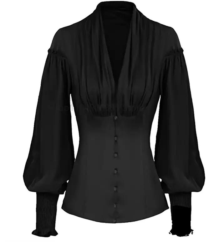 Femmes Renaissance chemise à manches longues col en v hauts victorien Vintage Blouse élégant travail décontracté