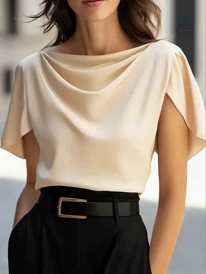 Chemise élégante à col drapé et manches papillon pour femmes