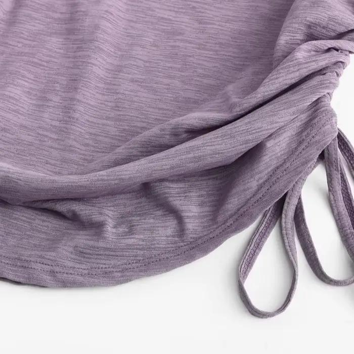 DRUR élégant mince dessus de Yoga pour les femmes avec dos ouvert froncé côté danse Ballet chemise décontracté à manches longues haut pour les voyages de rue