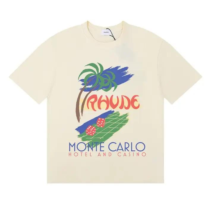 T-shirt Rhude en coton imprimé lettres pour homme et femme occasion quotidienne été décontracté