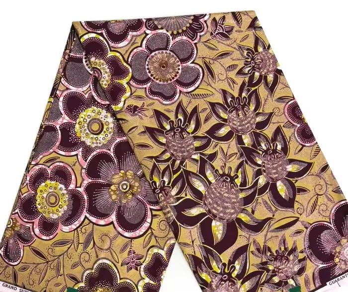 Nouveau Tissu Africain Grand Wax Doré Doux de Qualité Supérieure pour Femme