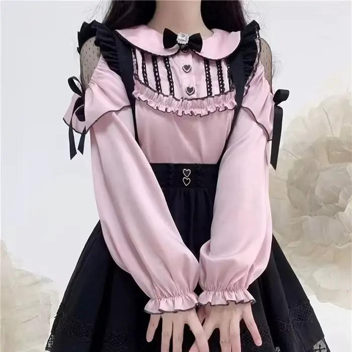 Chemise japonaise à volants en dentelle pour femmes